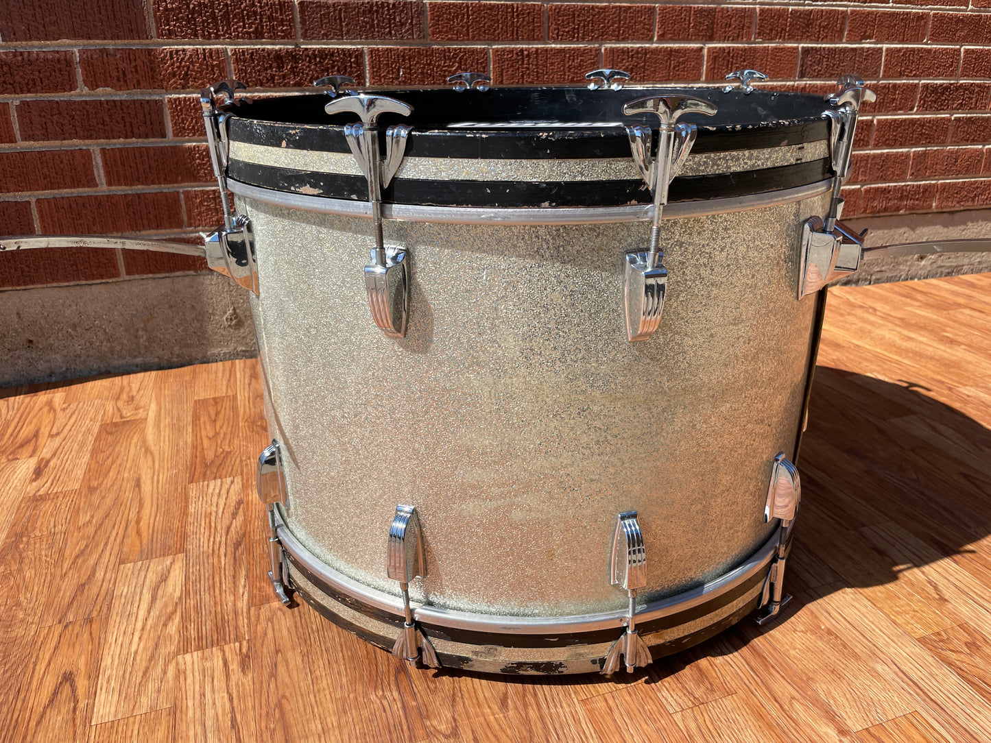 1970s Ludwig 14x22 Hollywood Bass Drum Silver Sparkle