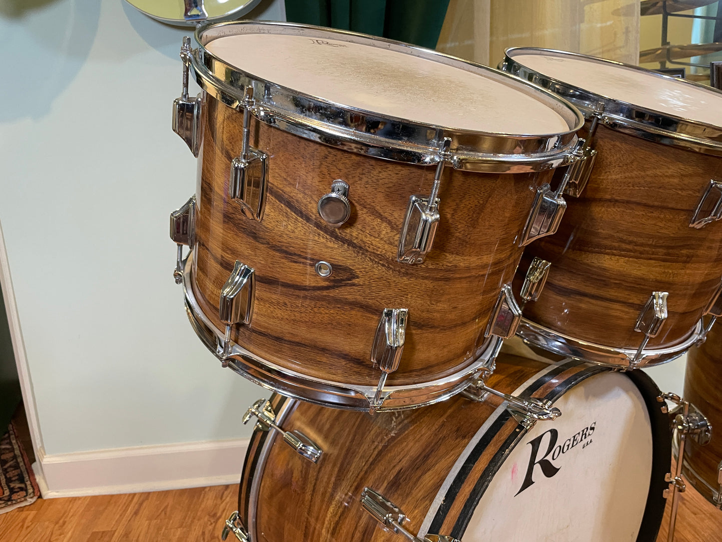 1970s Rogers Powertone Drum Set Koa 24/14/15/18