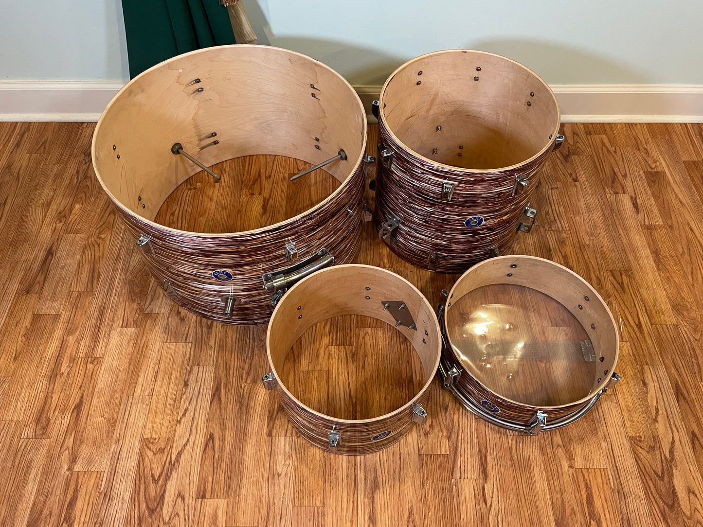 Vintage Kent Drum Set Raspberry Swirl 22/13/15/5x14 *Video Demo*