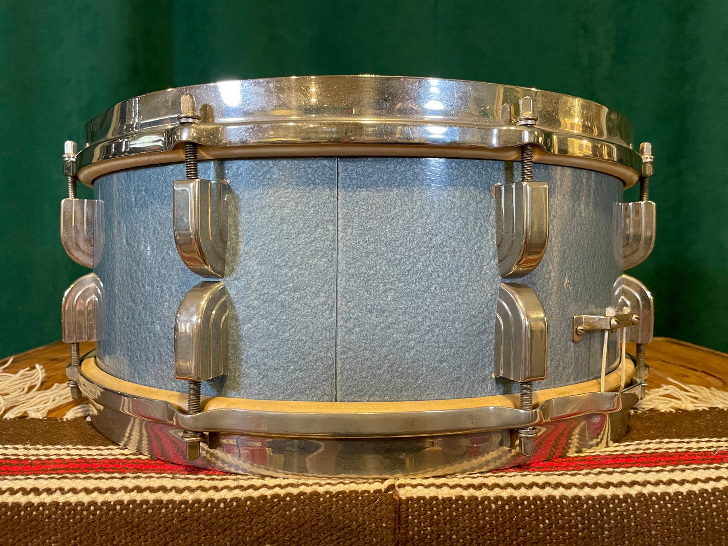 1948 Leedy 5.5x14 No. 380 Maple Snare Drum Antique Blue Lacquer Silver