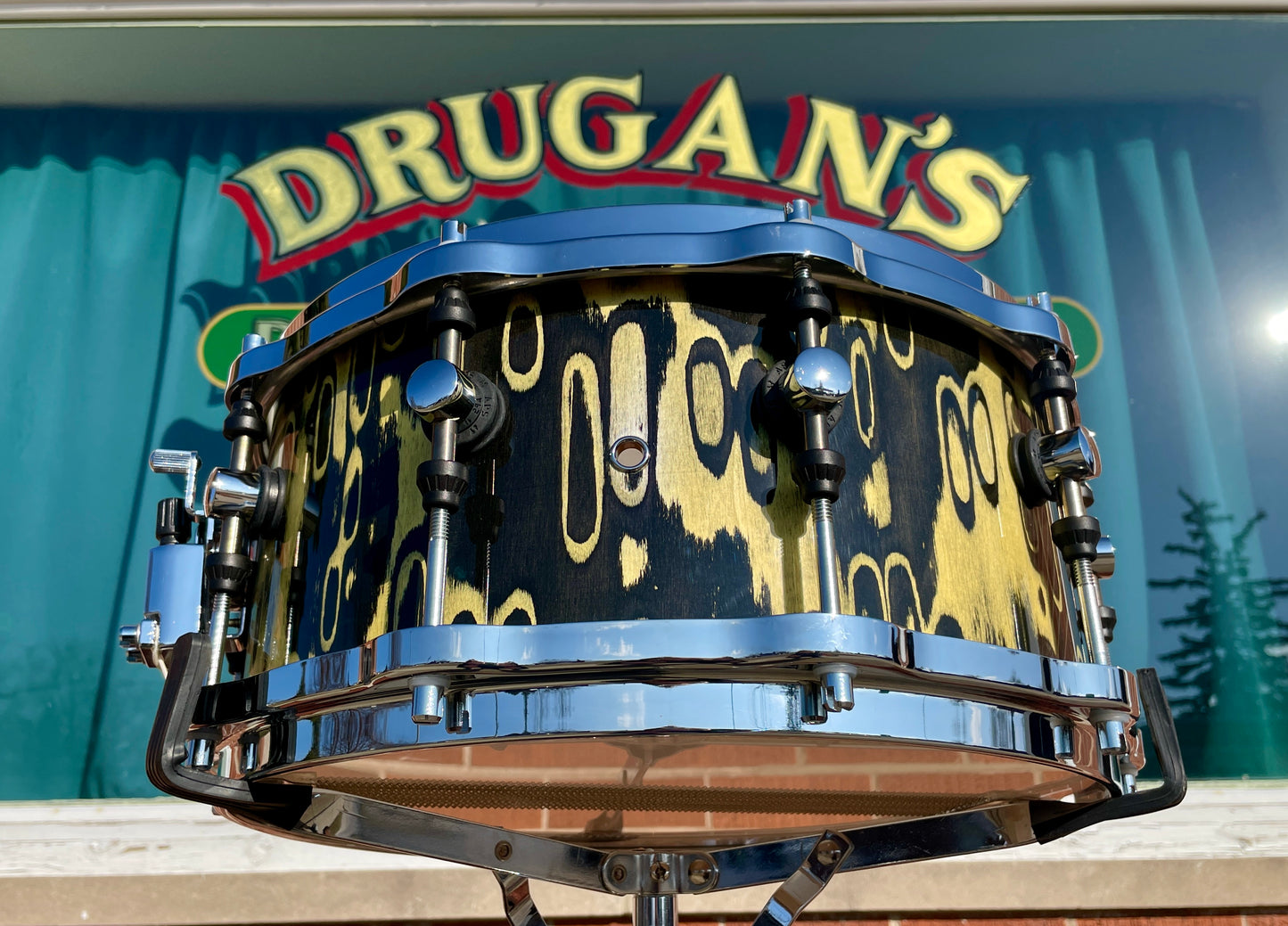 Sonor Designer Series 6.5x14 Snare Drum Yellow & Black Tribal Finish Hella Hoops 9-Ply Shell