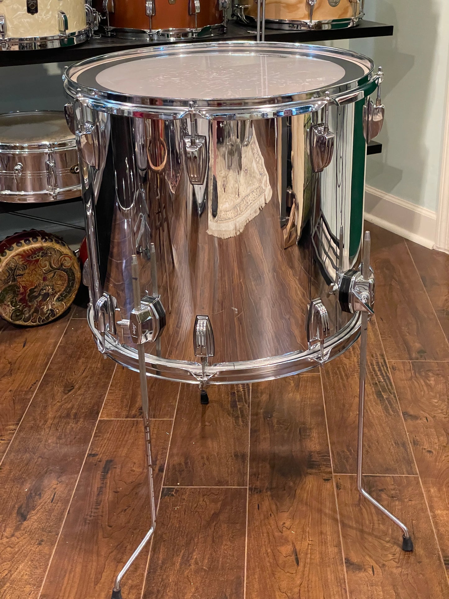 Ludwig 16x18 Floor Tom Drum Chrome Over Wood Maple Monroe Badge