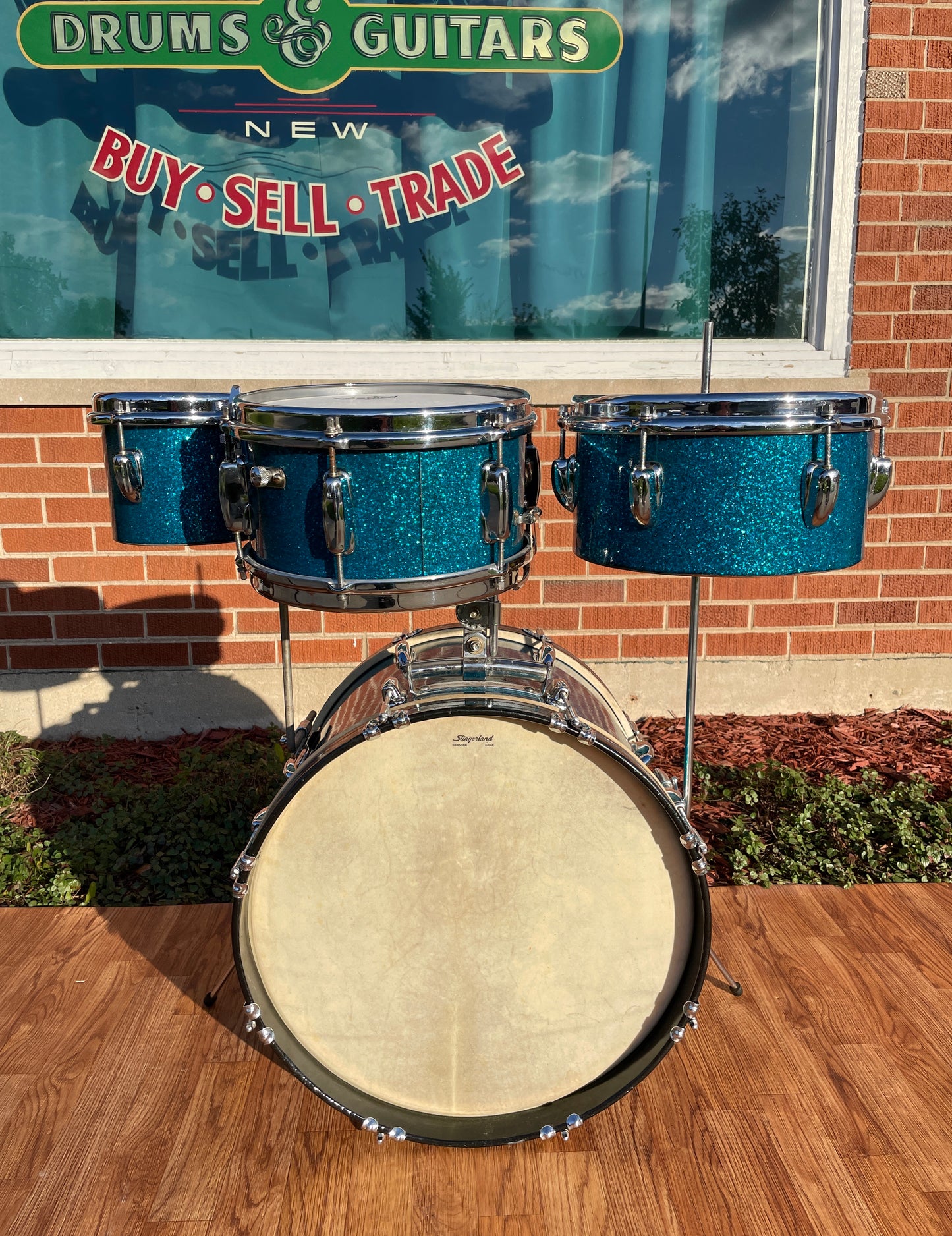 1958 Slingerland Radio King Little Pro Outfit No. 4N Drum Set Aqua Blue Sparkle