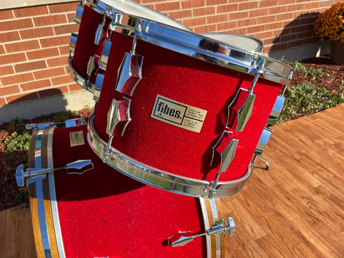 1970s Fibes Fiberglass Drum Set FiVel Red Plush 22/12/13/16