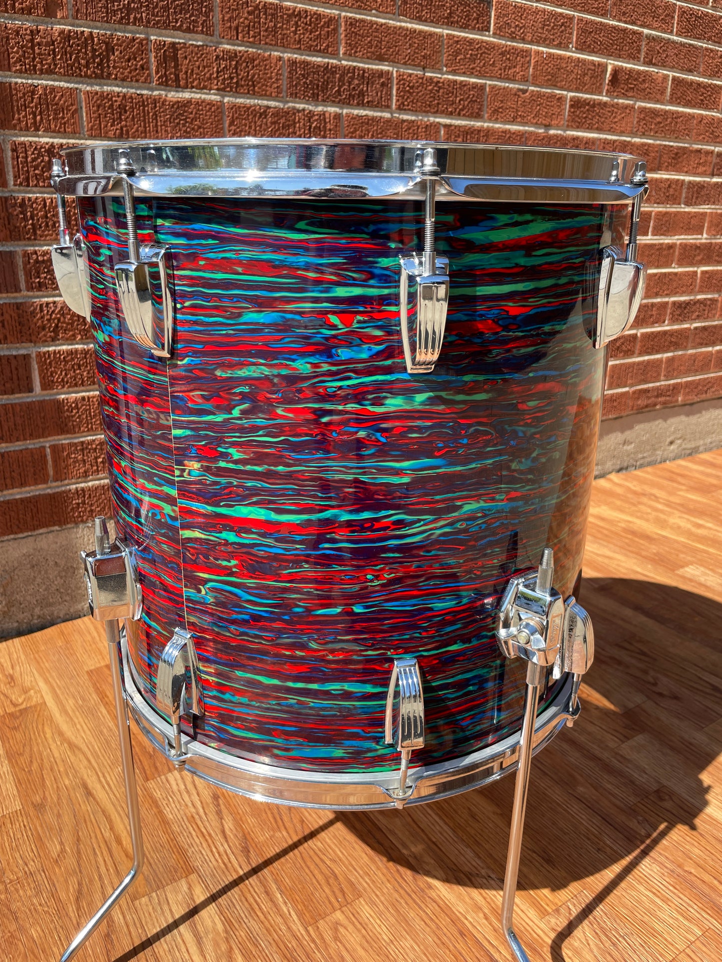 1970s Ludwig 16x16 Floor Tom Drum Psychedelic Red