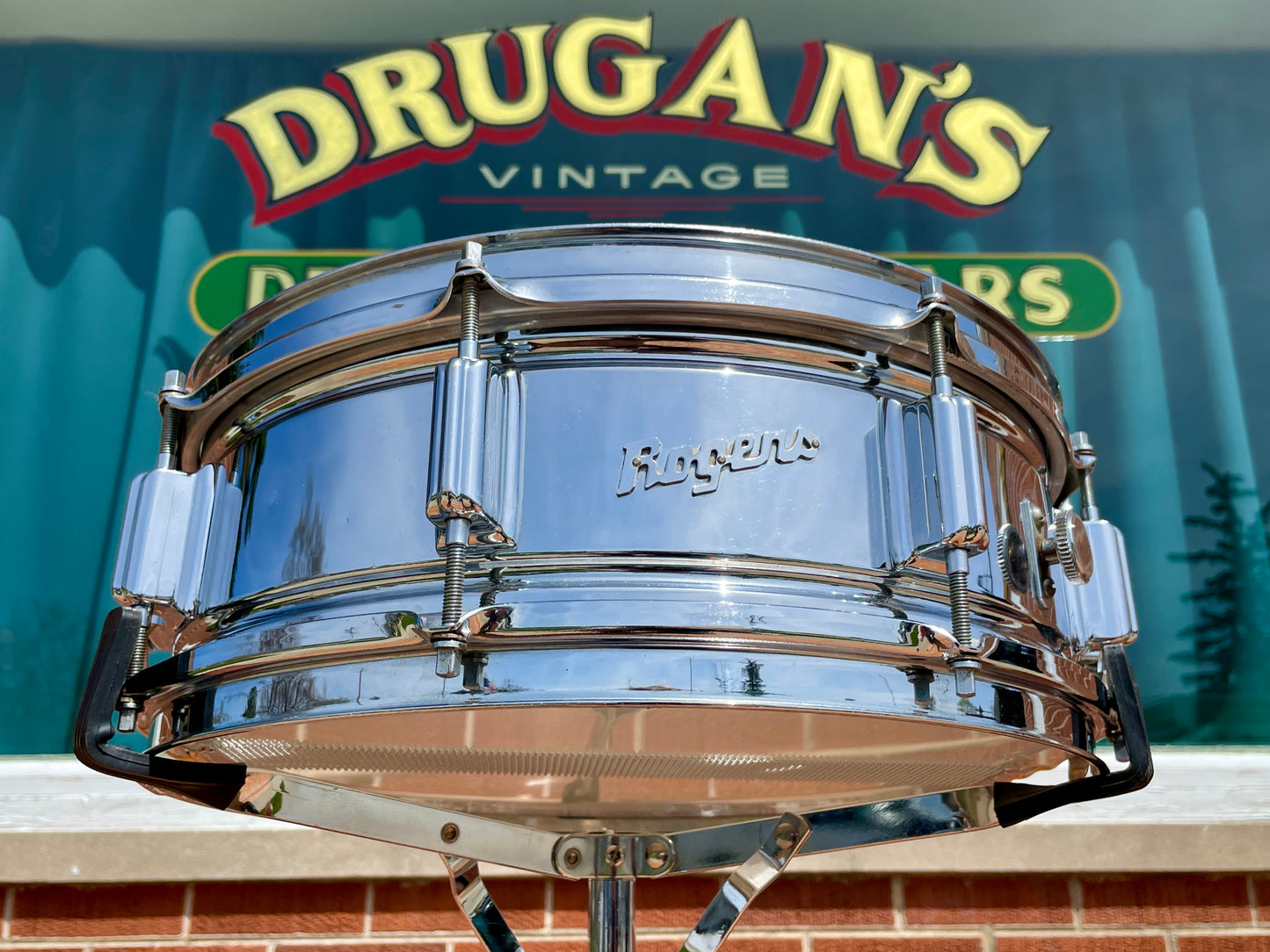 1960s Rogers 5x14 Powertone Snare Drum Chrome Over Brass Dayton
