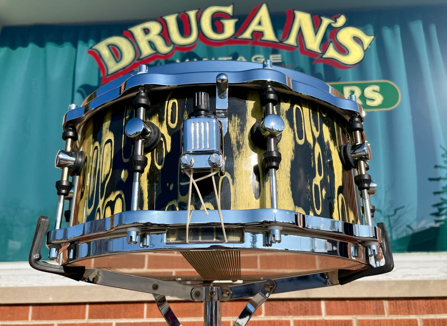 Sonor Designer Series 6.5x14 Snare Drum Yellow & Black Tribal Finish Hella Hoops 9-Ply Shell