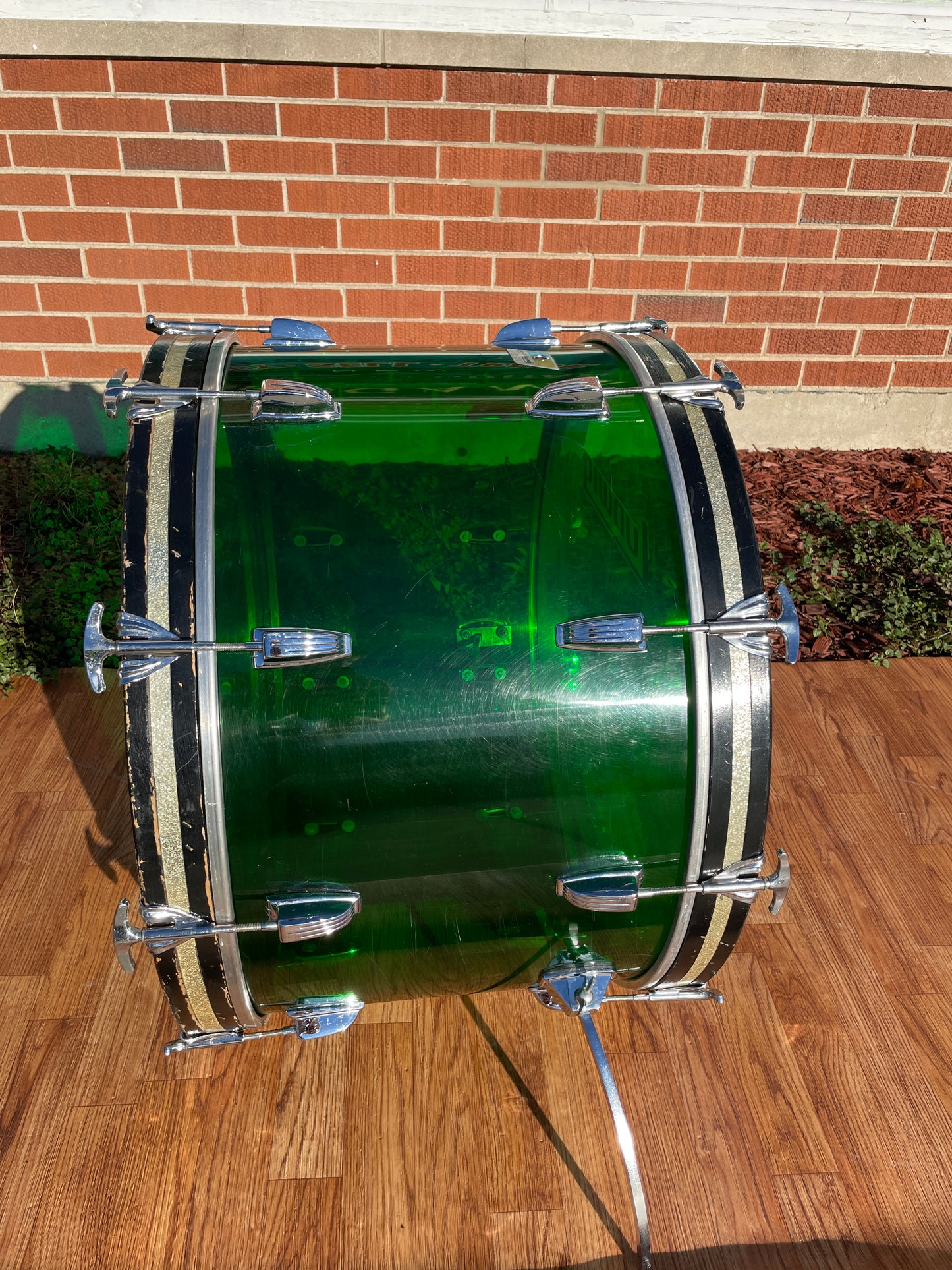 1970s Ludwig 14x24 Vistalite Bass Drum Green Virgin Shell