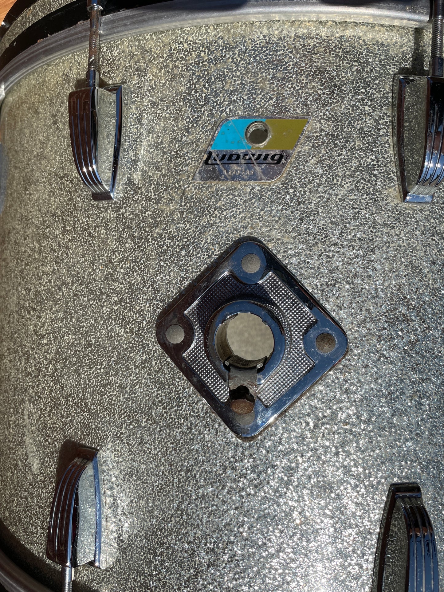 1970s Ludwig 14x22 Hollywood Bass Drum Silver Sparkle