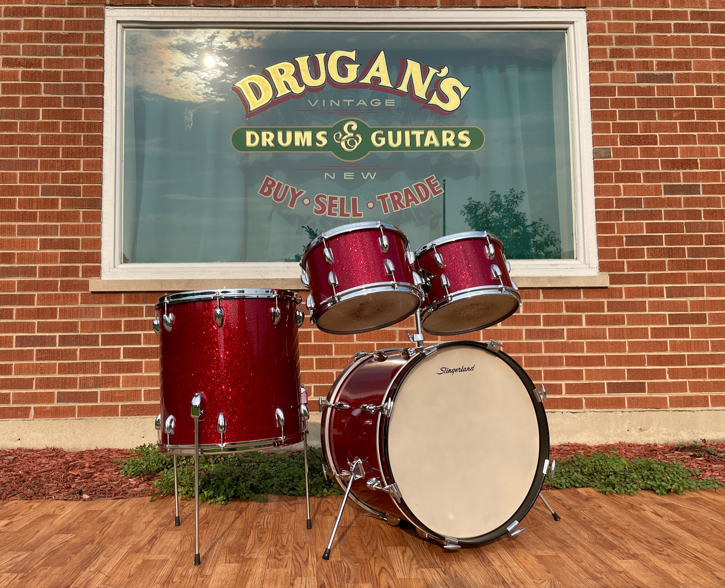 1963 Slingerland Modern Solo Outfit 2R Drum Set Red Glass Glitter Sparkle