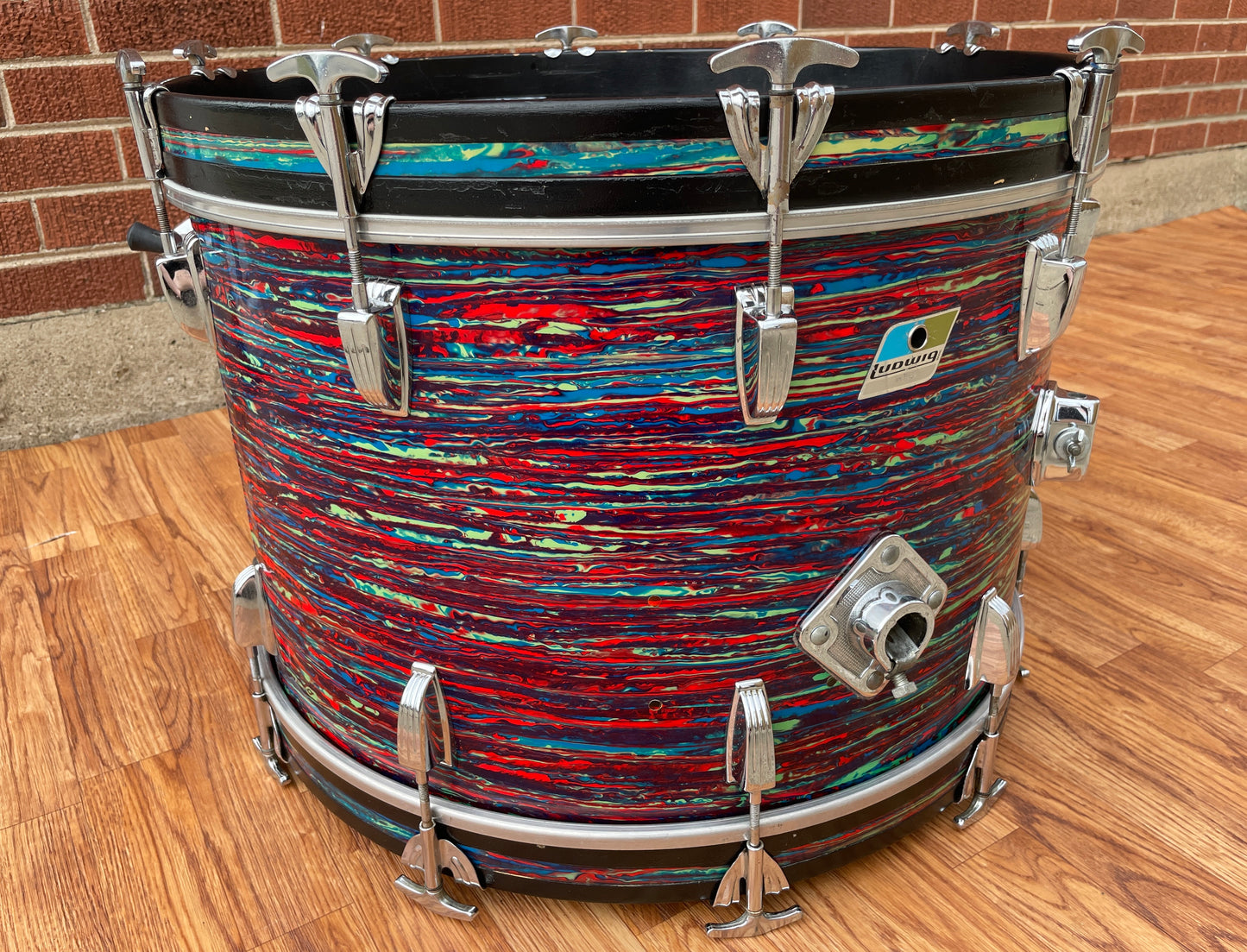 1970s Ludwig 14x22 Bass Drum Psychedelic Red