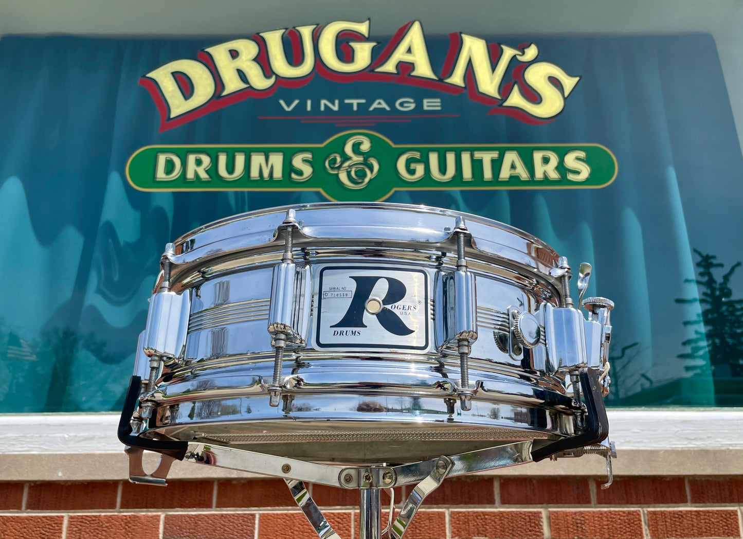 Vintage Rogers 5x14 Dynasonic "Big R" Snare Drum Chrome Over Brass