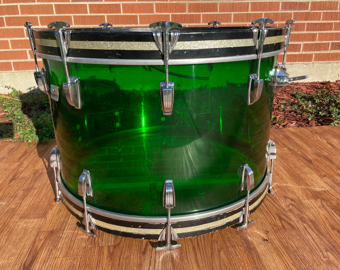 1970s Ludwig 14x24 Vistalite Bass Drum Green Virgin Shell