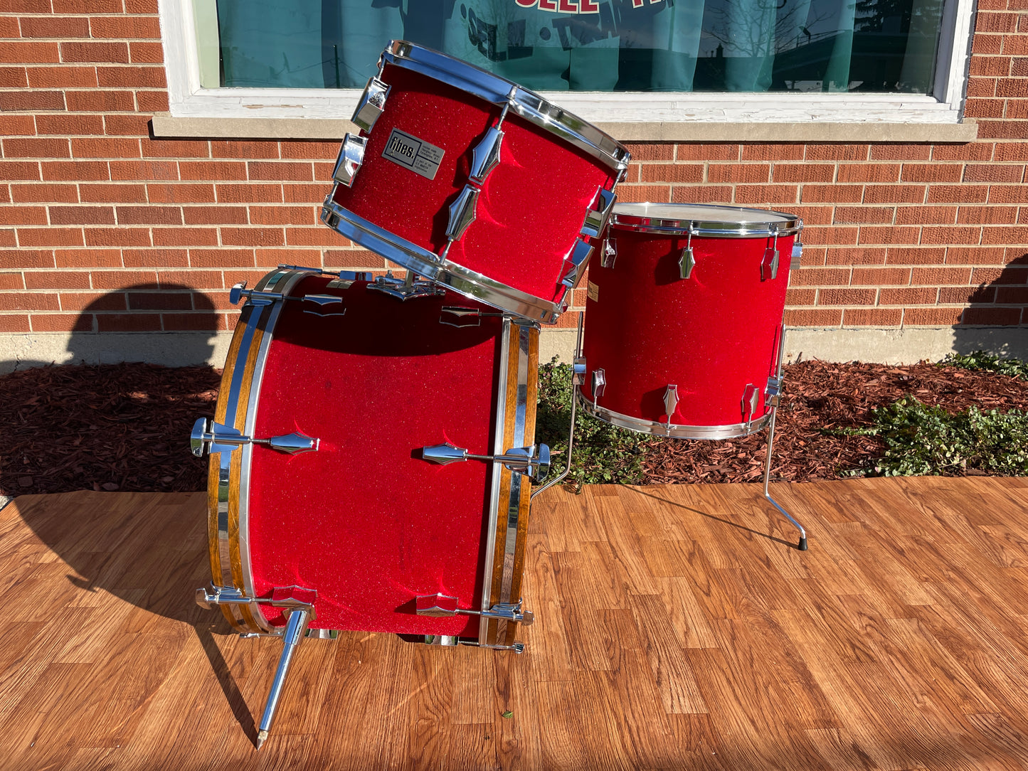 1970s Fibes Fiberglass Drum Set FiVel Red Plush 22/12/13/16