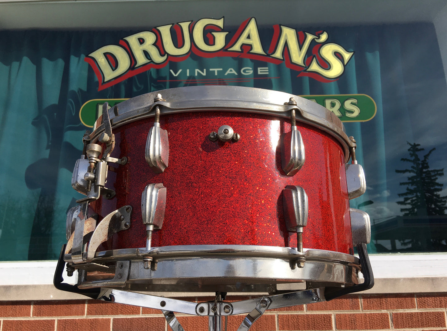 1953-56 Slingerland 7x14 Radio King Solid Shell Hollywood Ace Snare Drum Red Sparkle