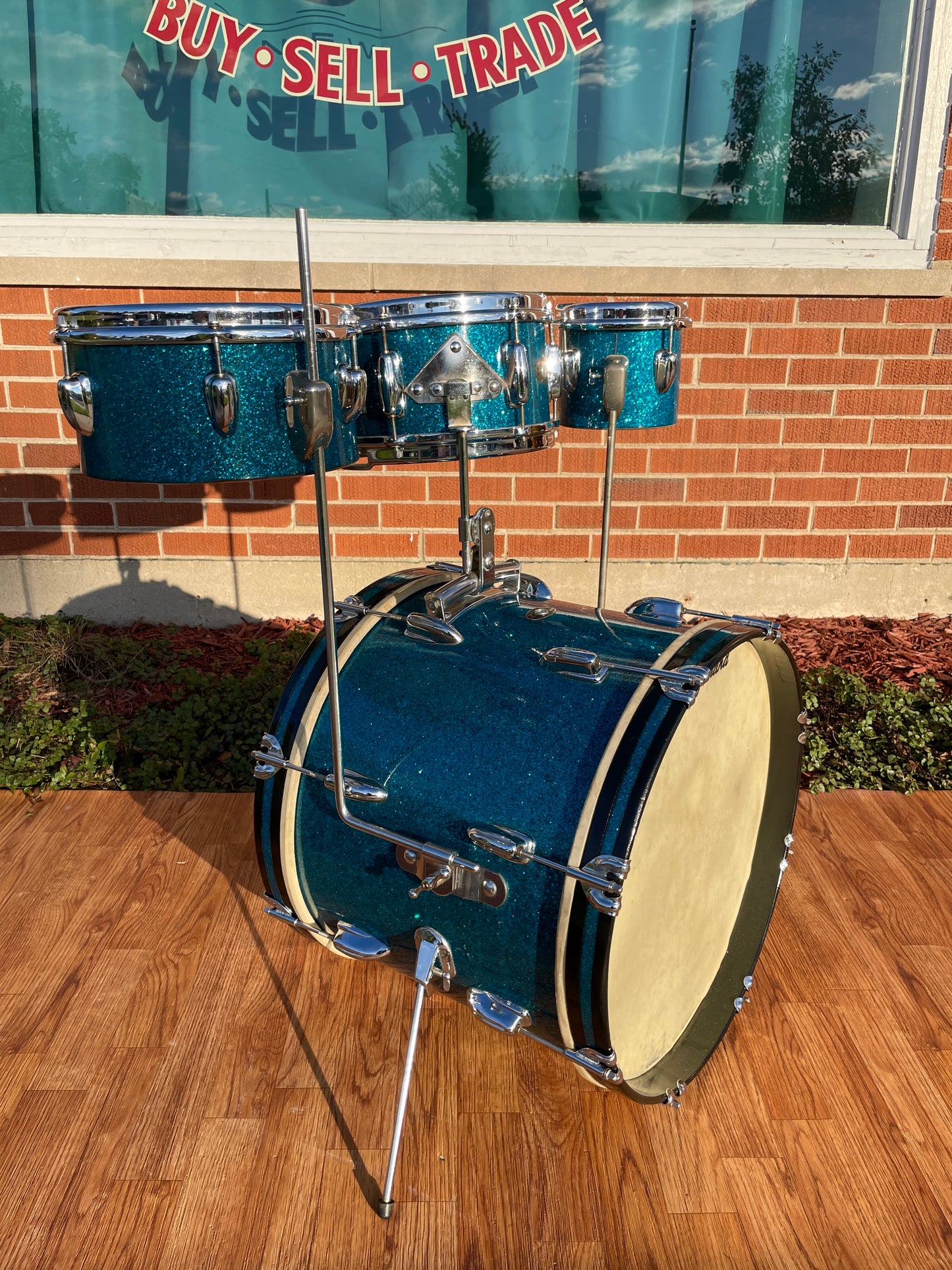 1958 Slingerland Radio King Little Pro Outfit No. 4N Drum Set Aqua Blue Sparkle