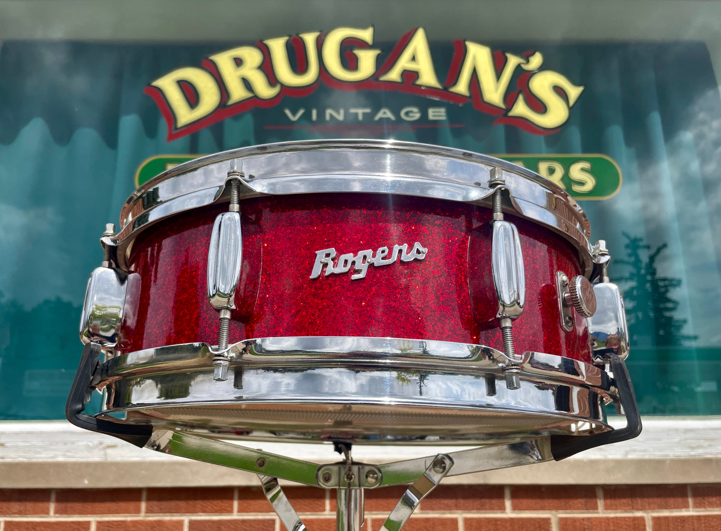 1960s Rogers 5x14 Holiday Snare Drum Sparkling Red Pearl Cleveland Red Sparkle