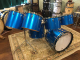 1970s Ludwig Silver Badge Quadra Plus 3 Ply Drum Set Blue Silk 22/13/14/15/16/18