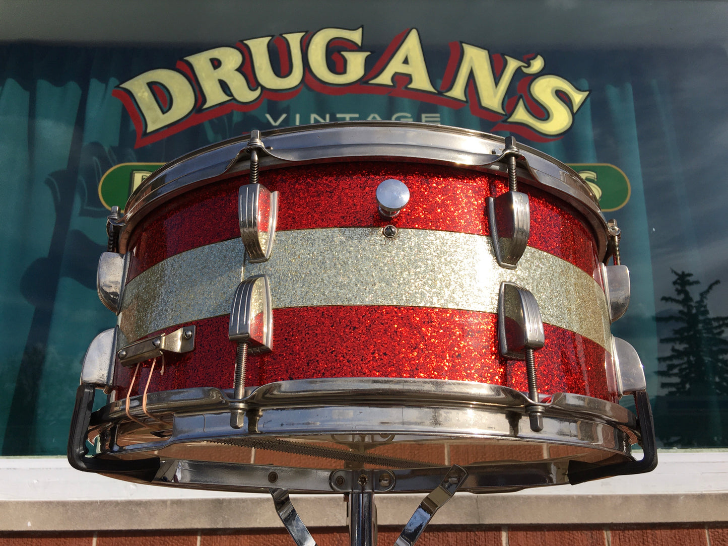1961 Ludwig Pre-Serial # 6.5x15 School Festival Snare Drum Red Sparkle w/ Silver Sparkle Banding