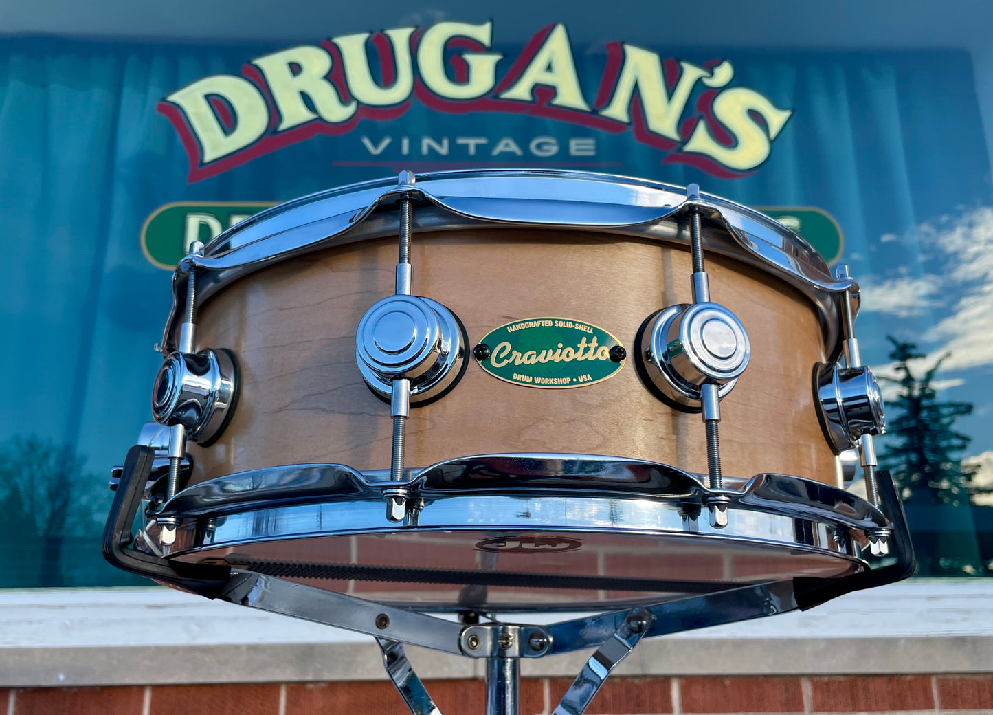 2003 DW Craviotto 5x14 Solid Shell Satin Natural Maple Snare Drum Workshop