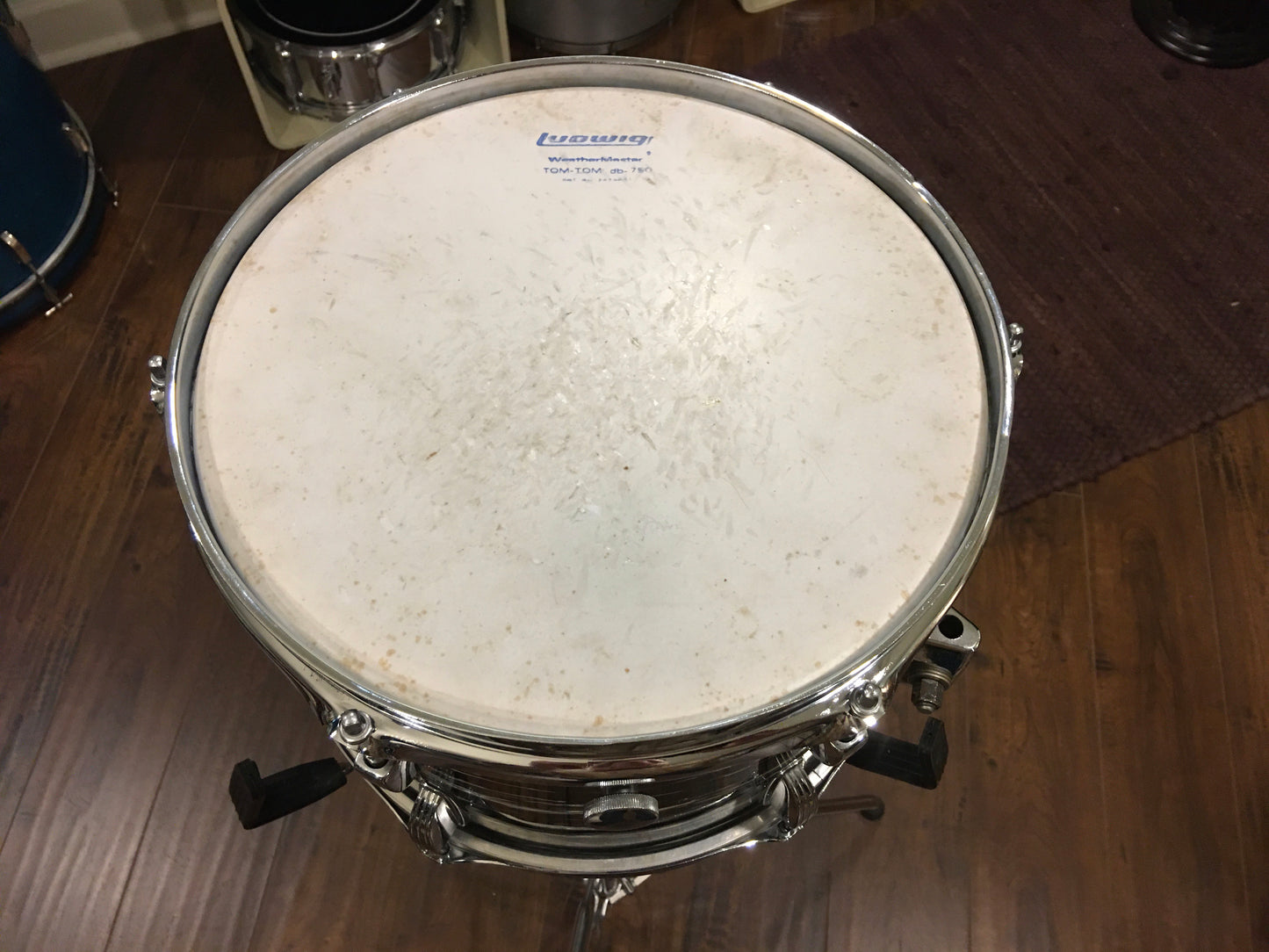 Early 1970s Ludwig 8x12 Oyster Black Pearl Classic Tom Drum 3 Ply