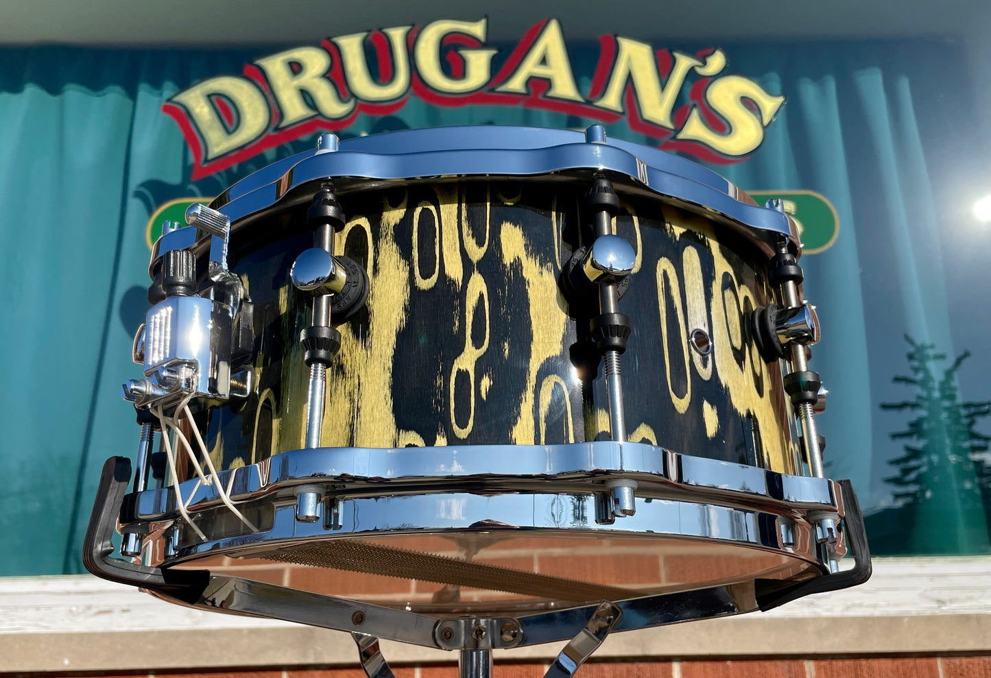 Sonor Designer Series 6.5x14 Snare Drum Yellow & Black Tribal Finish Hella Hoops 9-Ply Shell