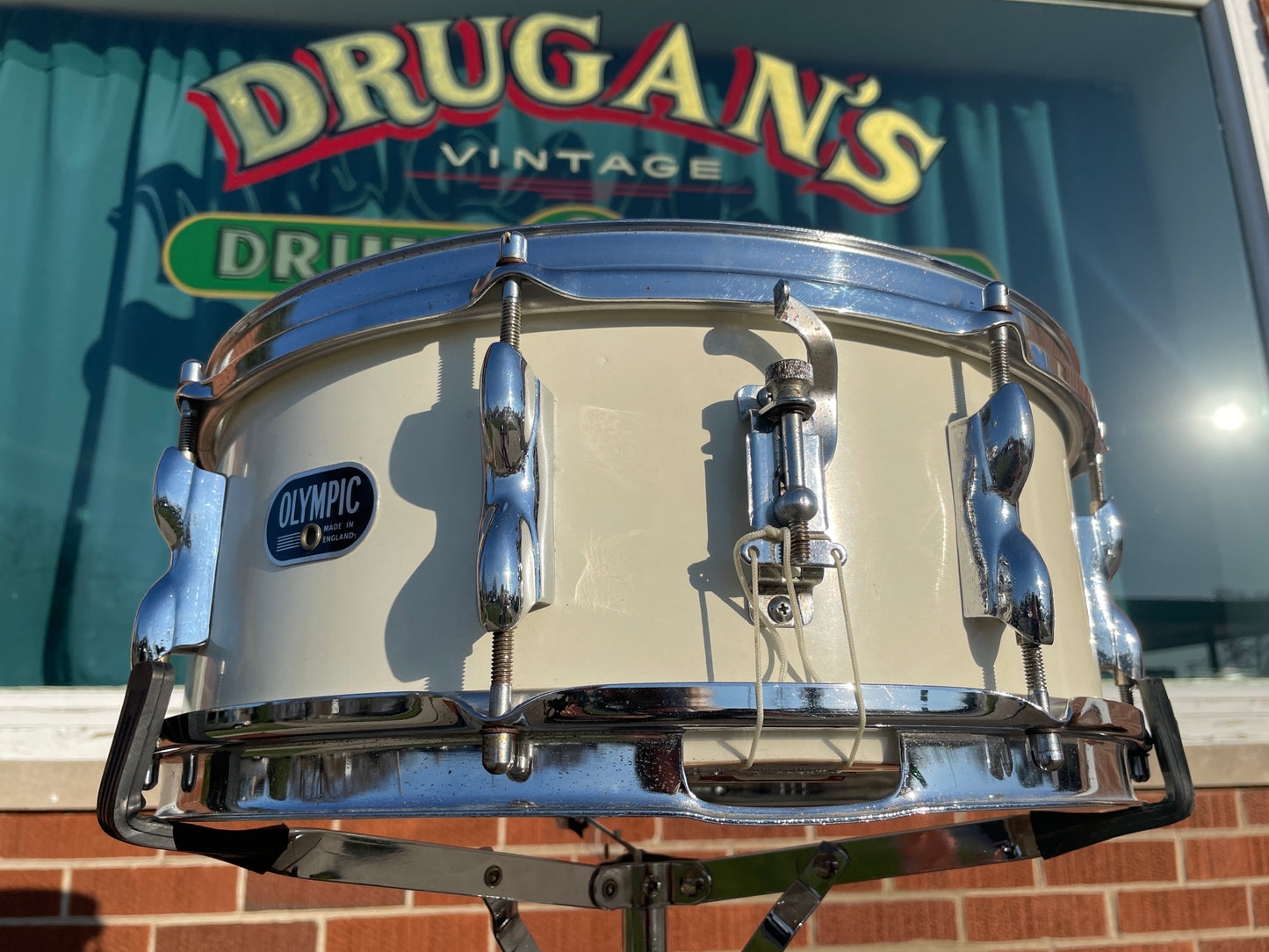 1960s Olympic 5.5x14 No. 1002 De Luxe Snare Drum White Duroplastic