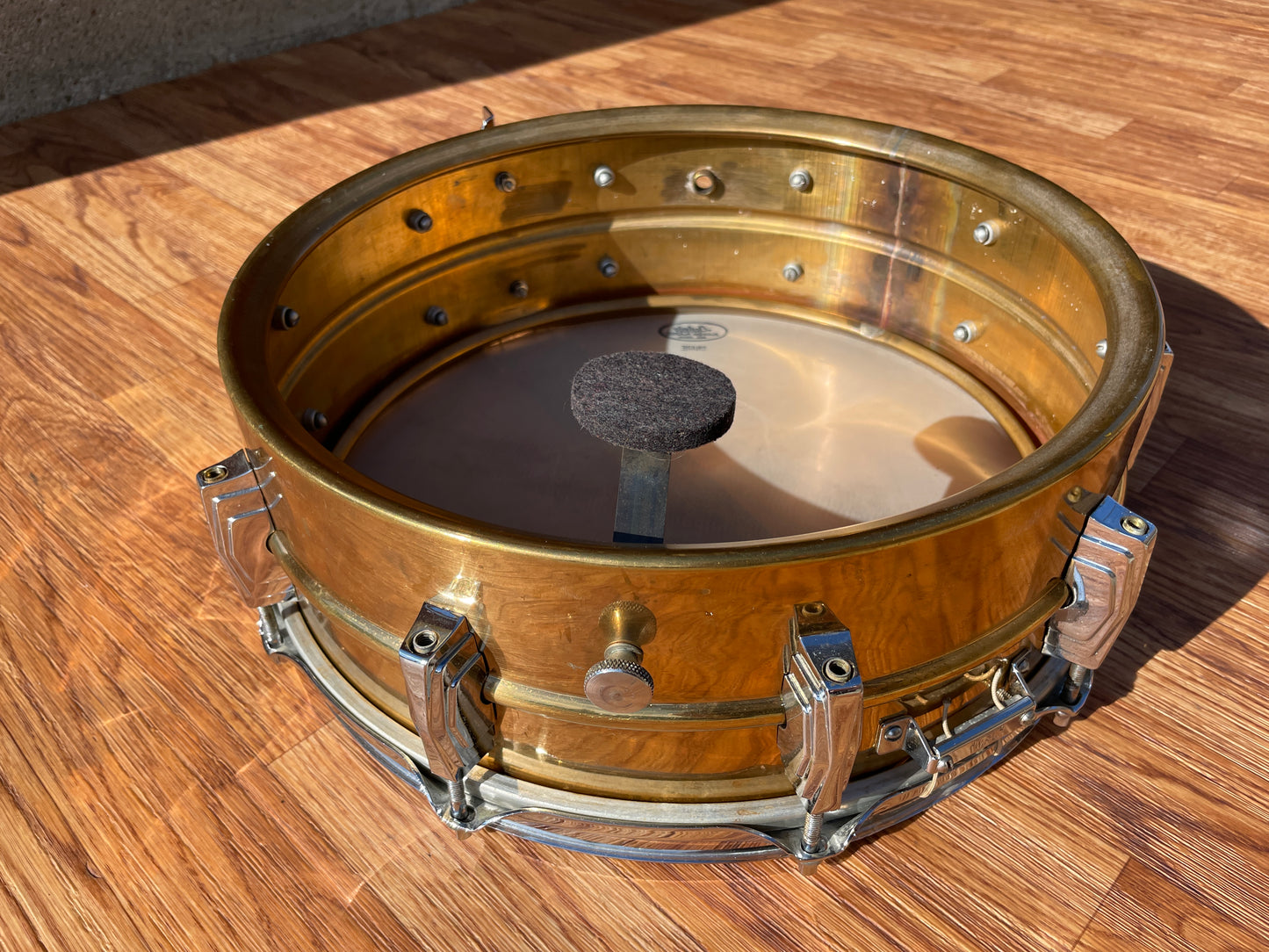 1958-60 Ludwig Trans Badge Super 401 5x14 Lacquered Brass Supraphonic Snare Drum