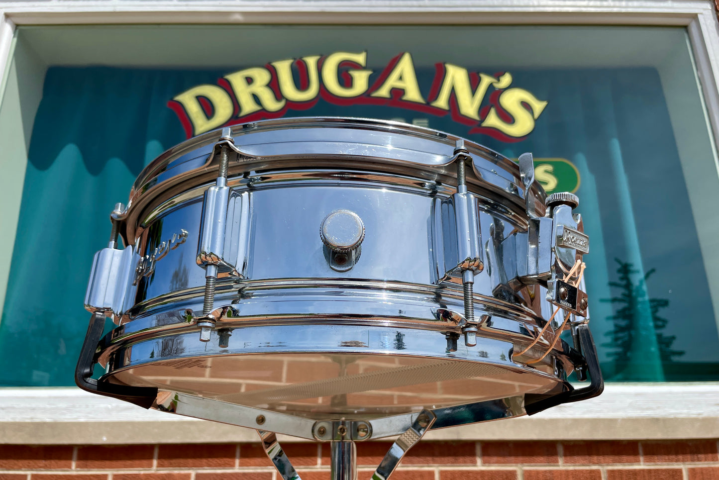 1960s Rogers 5x14 Powertone Snare Drum Chrome Over Brass Dayton