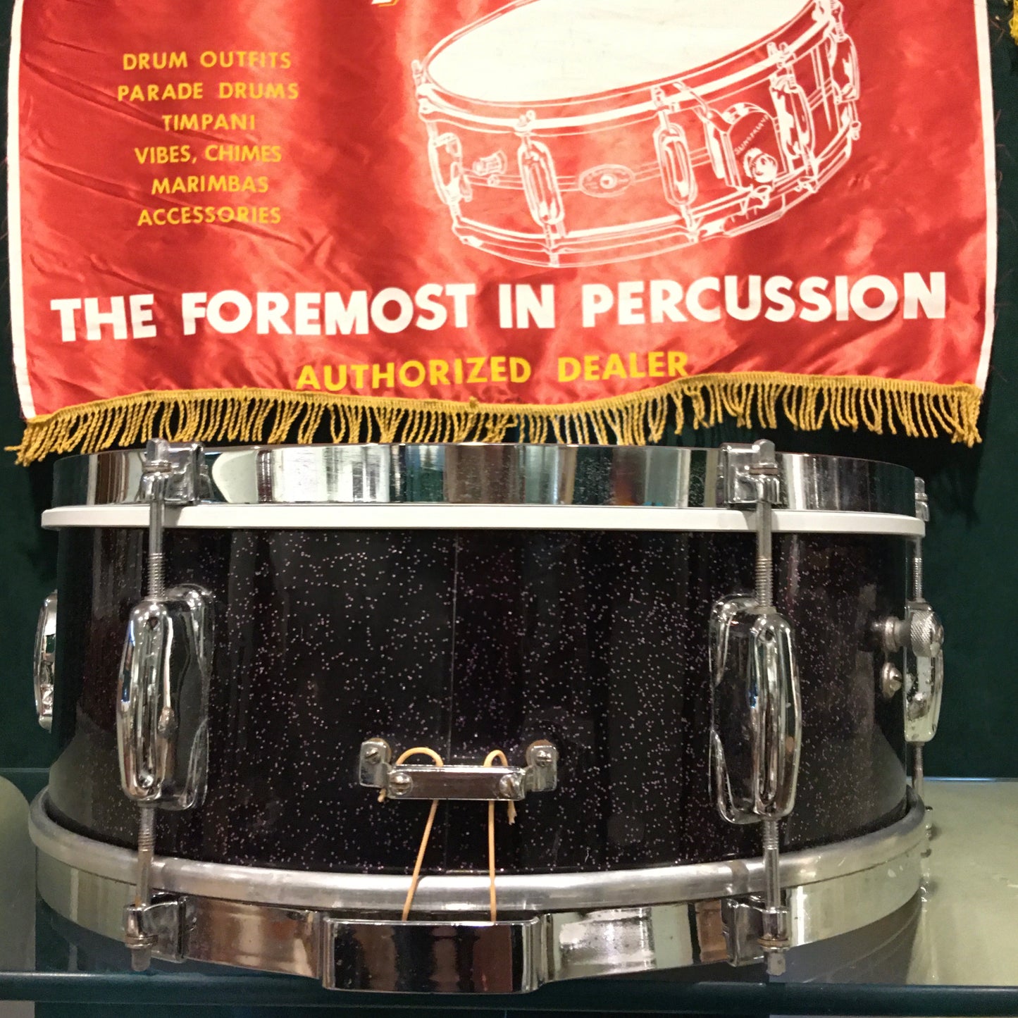 1966 Slingerland 5.5x14 Deluxe Student Model Snare Drum Black Sparkle