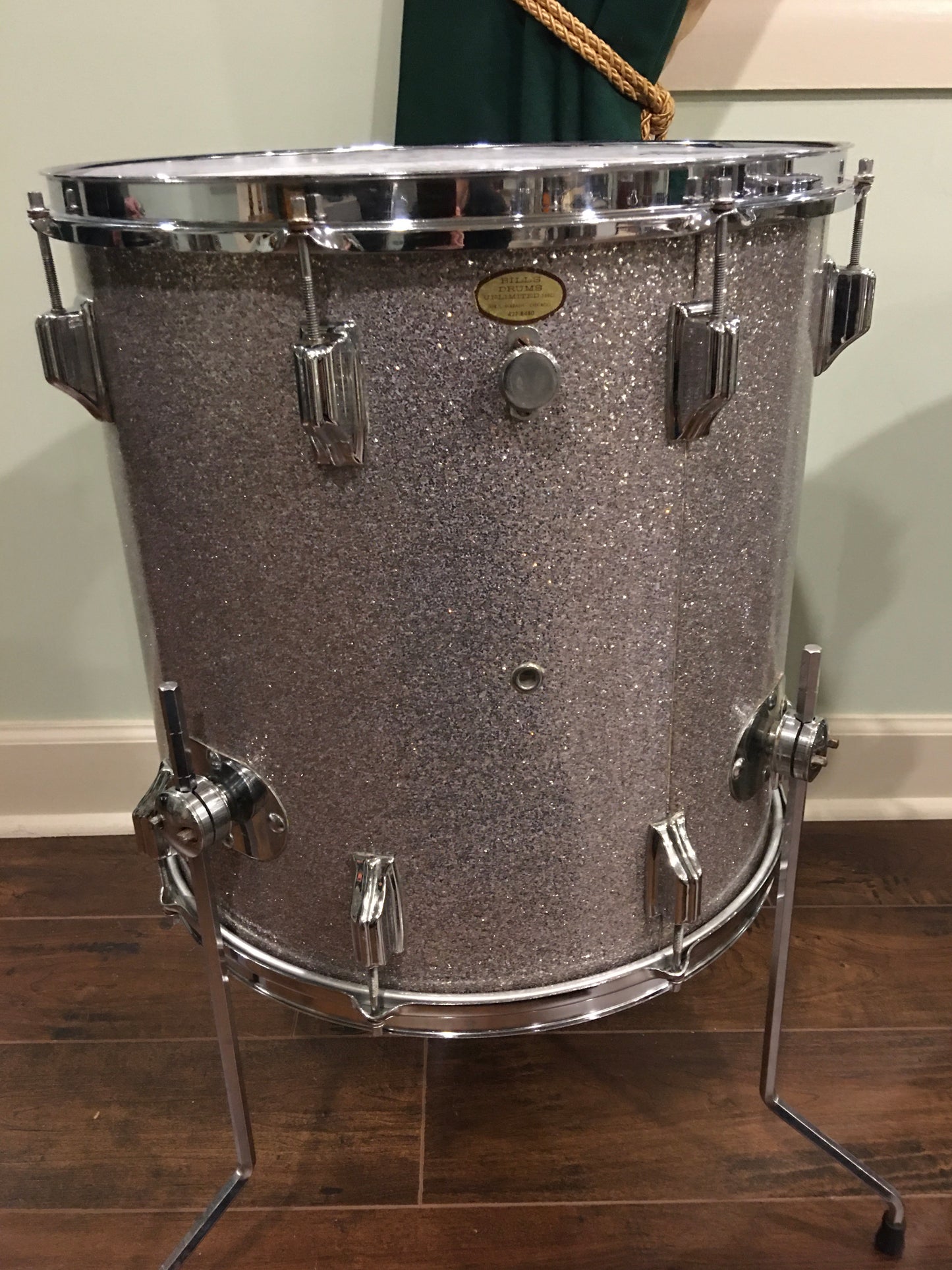 1960s Rogers Cleveland Holiday 16x16 Floor Tom Silver Glass Glitter Sparkle