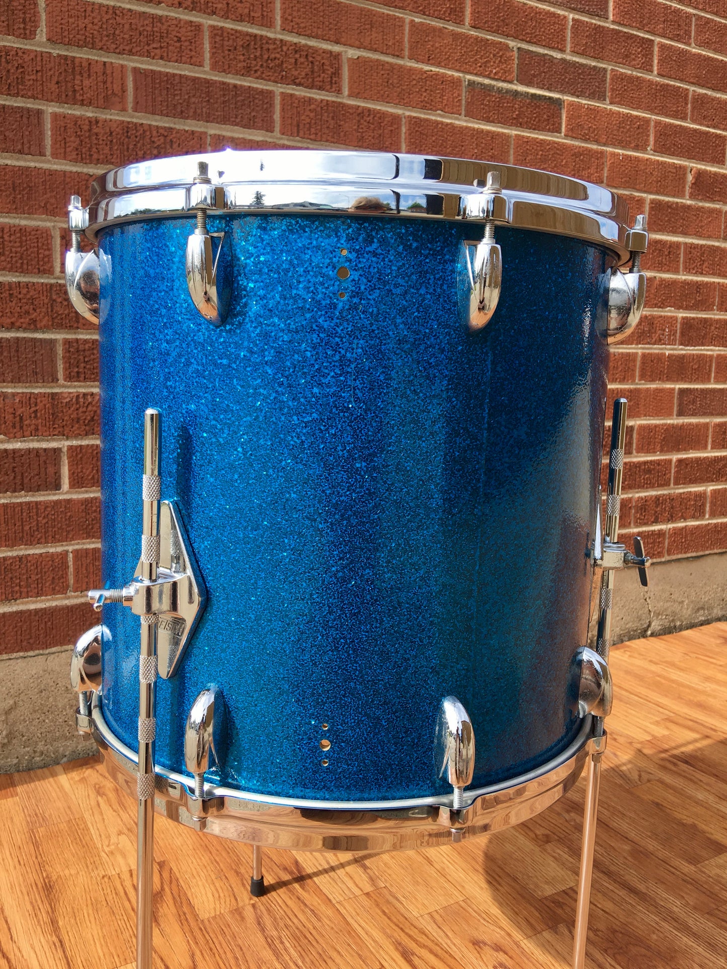 1960s Gretsch 14x14 Progressive Jazz Round Badge 6 Ply Floor Tom Drum Blue Sparkle