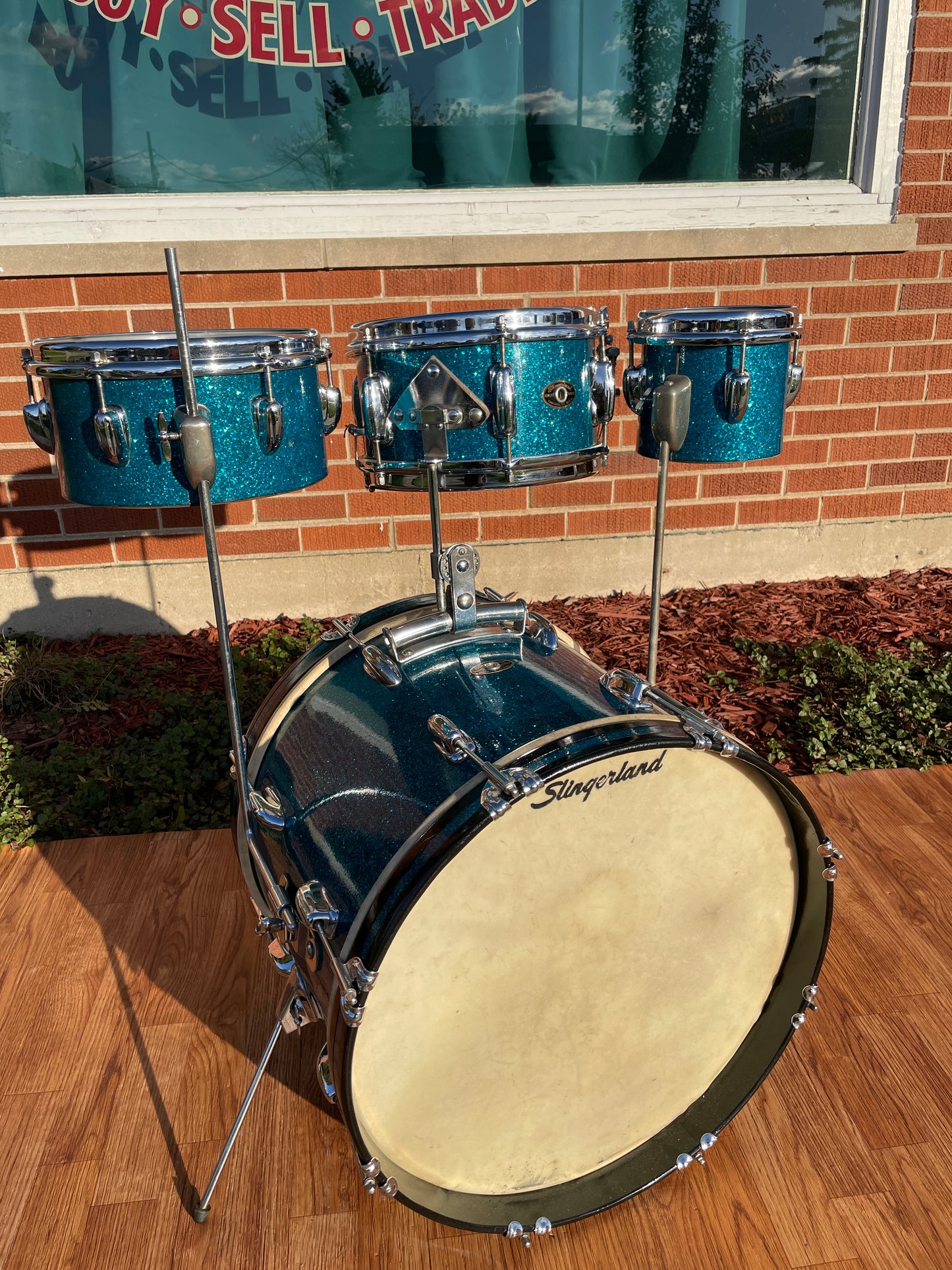 1958 Slingerland Radio King Little Pro Outfit No. 4N Drum Set Aqua Blue Sparkle