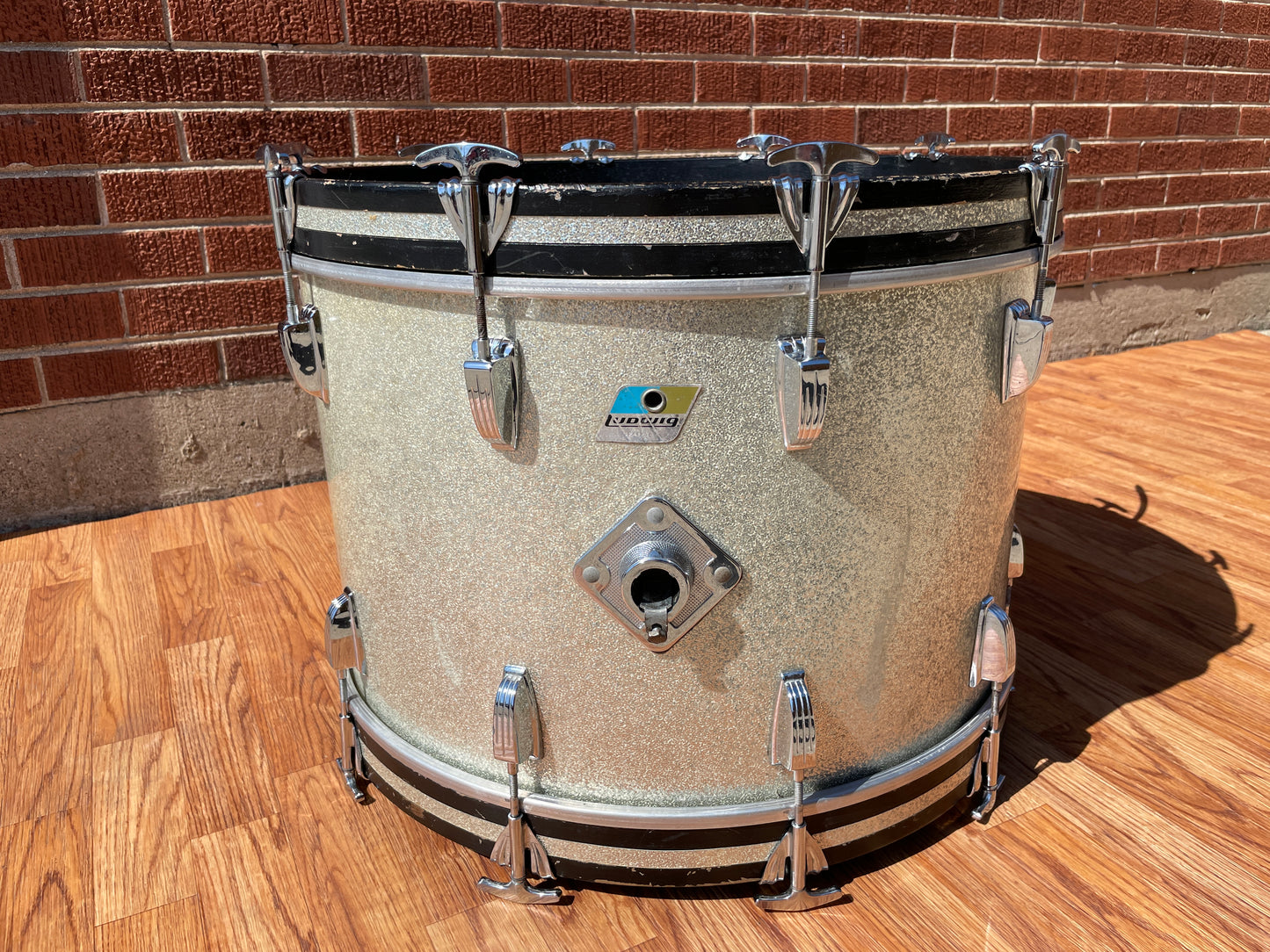 1970s Ludwig 14x22 Hollywood Bass Drum Silver Sparkle