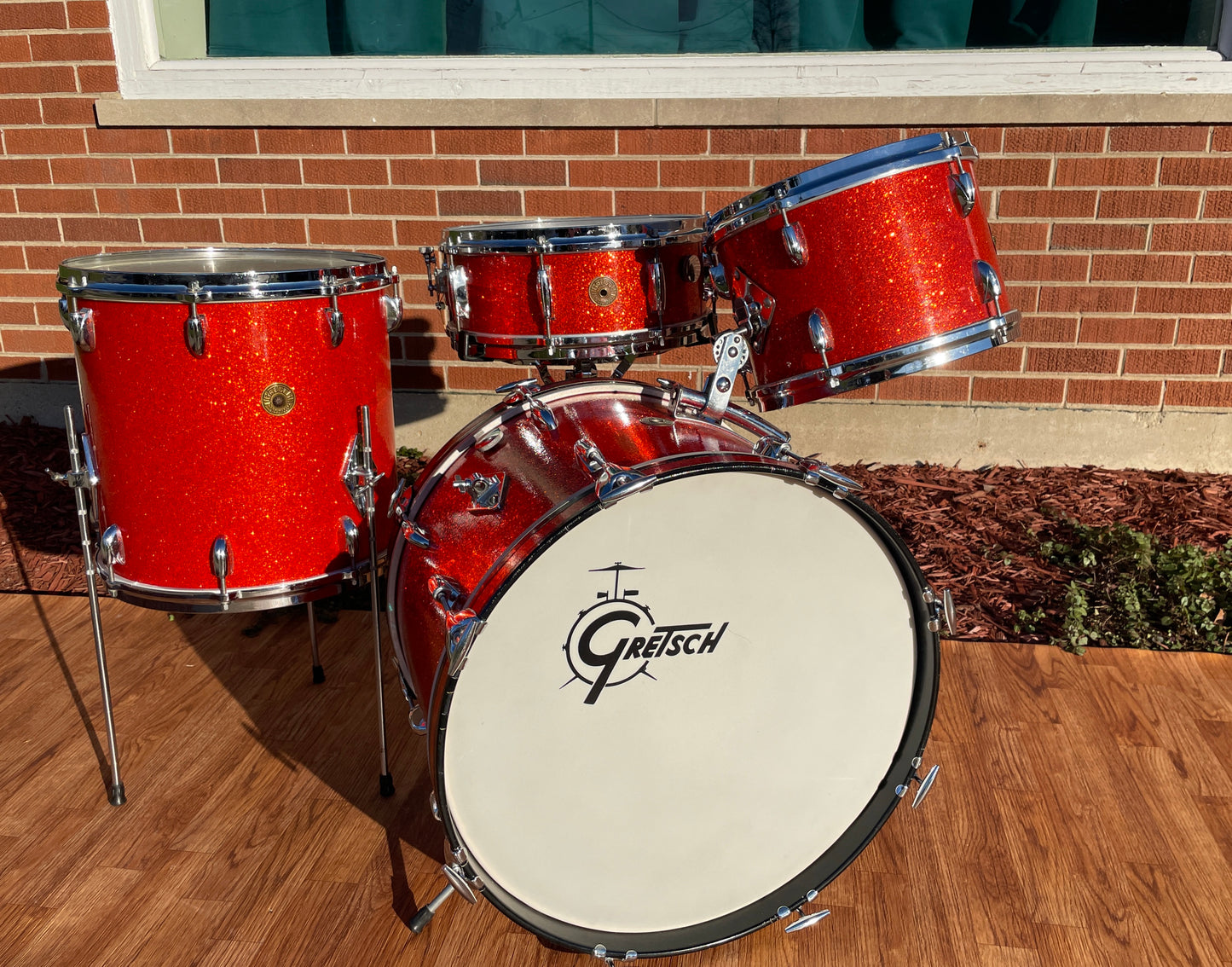 1960s Gretsch Progressive Jazz Drum Set Tangerine Sparkle