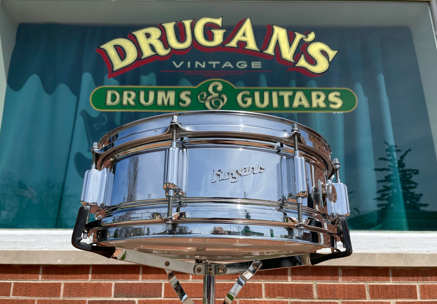 1960s Rogers 5x14 Powertone Snare Drum Chrome Over Brass Dayton