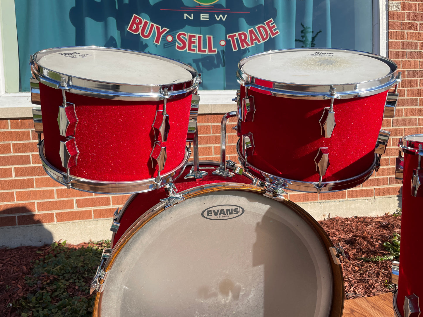 1970s Fibes Fiberglass Drum Set FiVel Red Plush 22/12/13/16