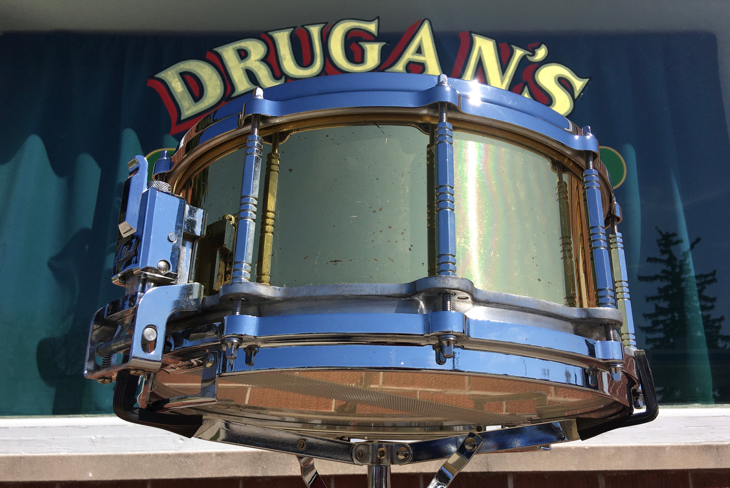 1980s Pearl 1st Generation 6.5x14 Free Floating Brass Shell Snare Drum