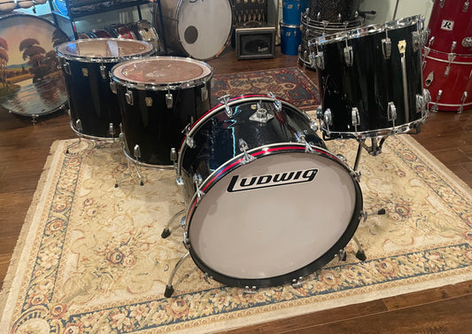 1980s Ludwig Monroe Badge Drum Set Black Cortex 26/15/18/20