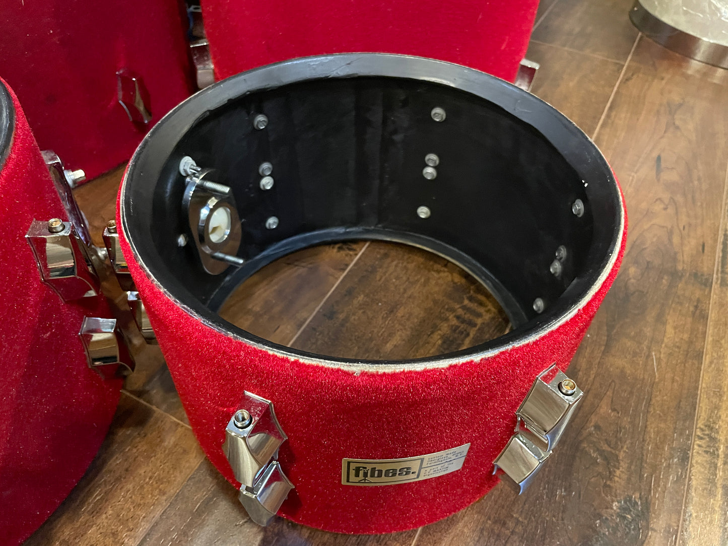 1970s Fibes Fiberglass Drum Set FiVel Red Plush 22/12/13/16