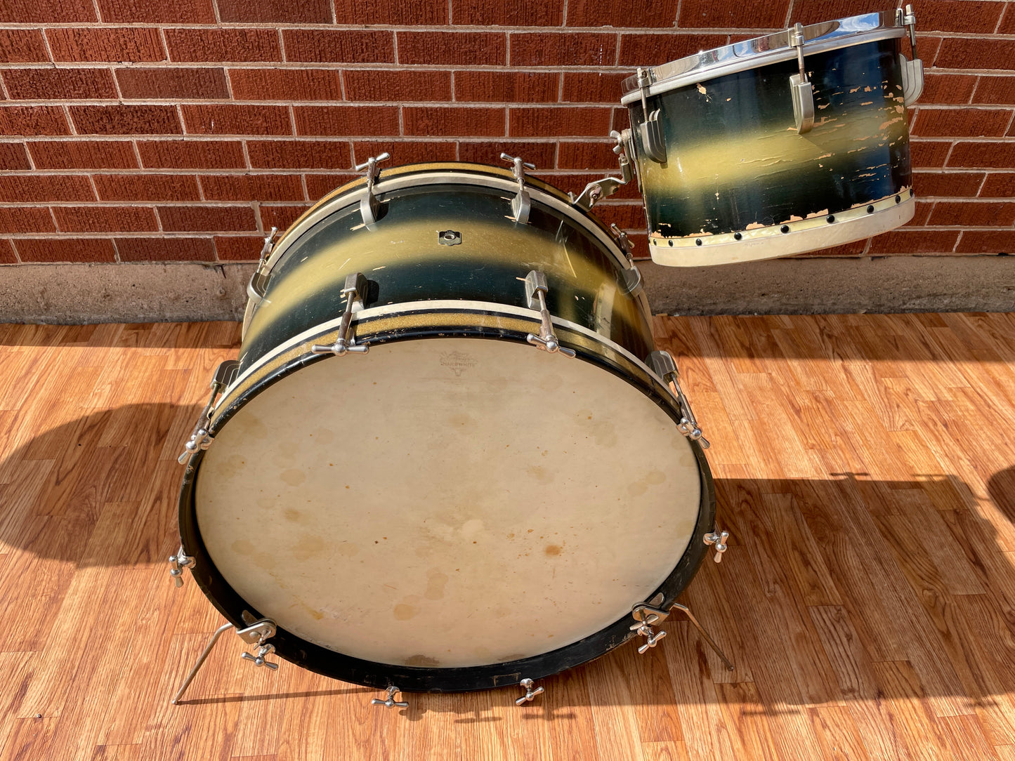 1948 Leedy Broadway Swingster Outfit Tom & Bass Drum Blue / Silver Duco 14x24/9x13