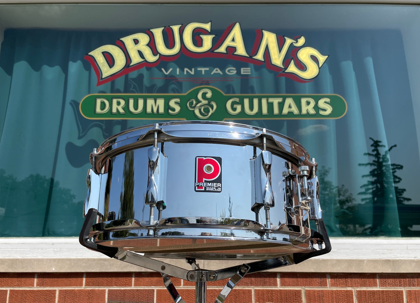 Vintage Premier 5.5x14 Model 1005 Snare Drum Chrome Over Steel Made in England