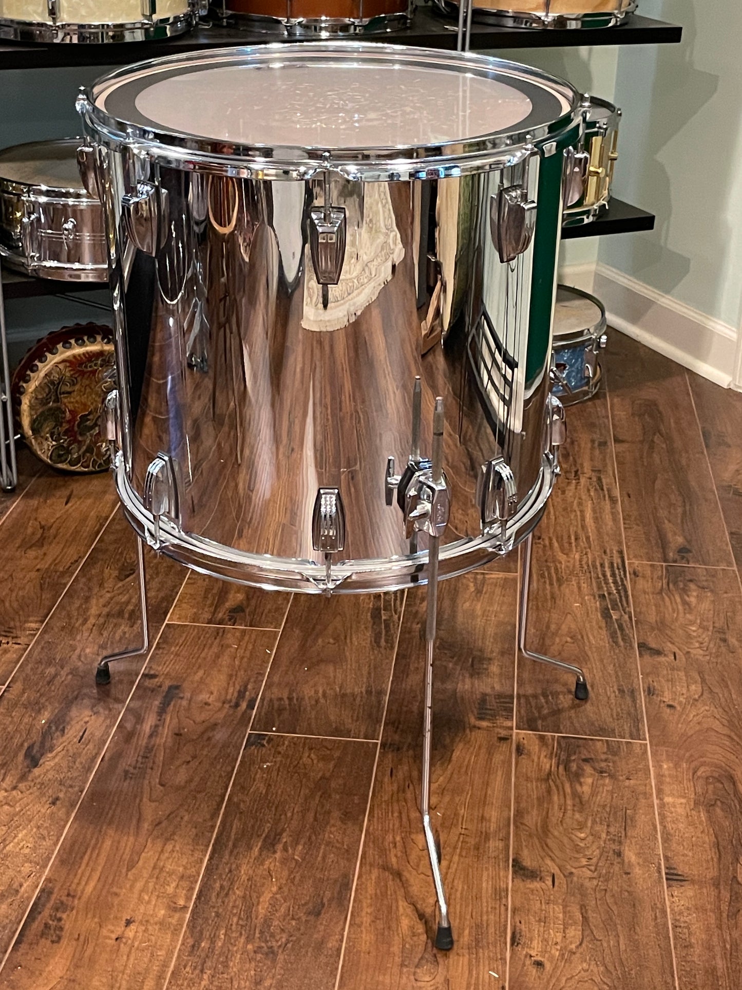 Ludwig 16x18 Floor Tom Drum Chrome Over Wood Maple Monroe Badge