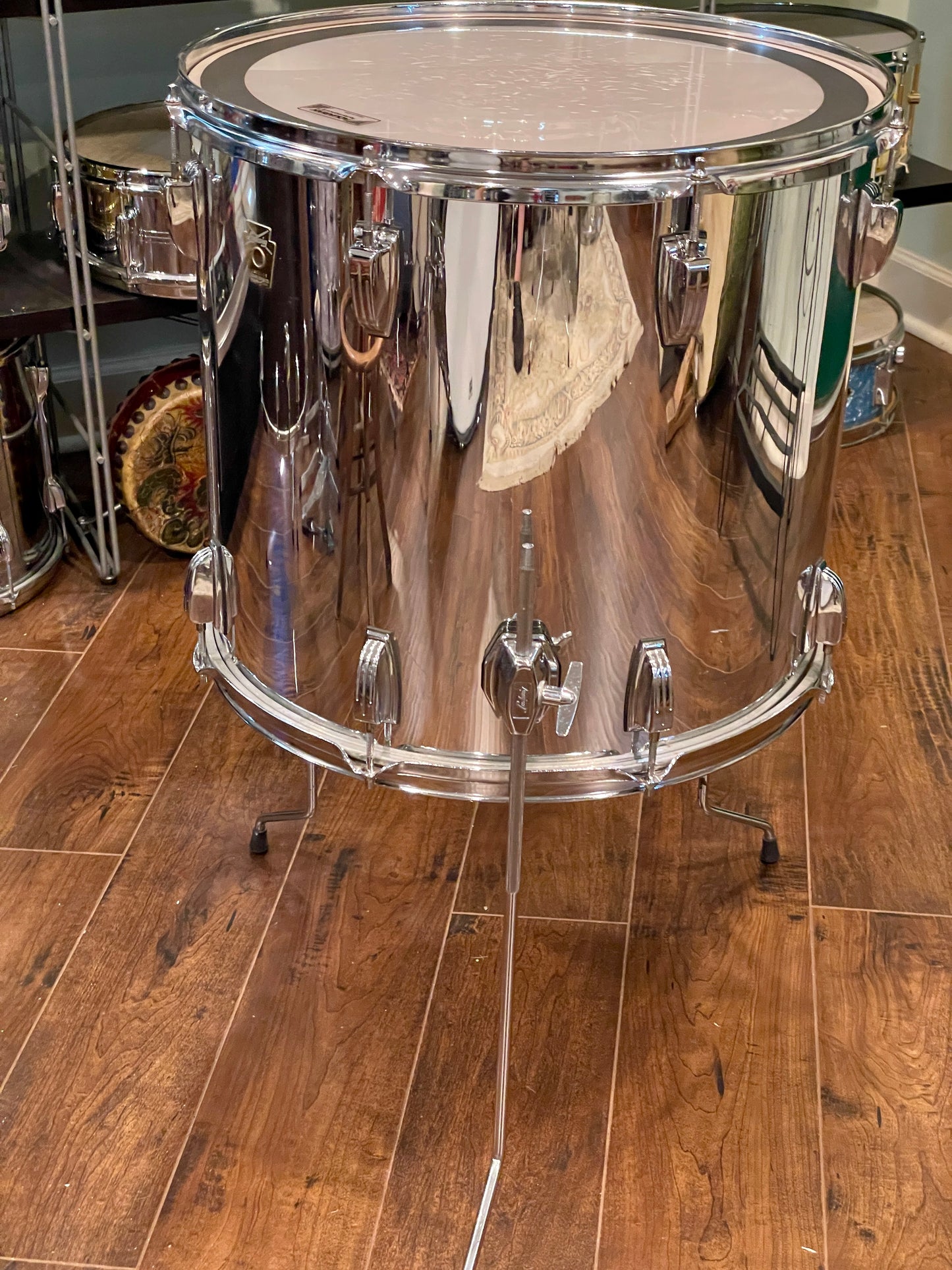 Ludwig 16x18 Floor Tom Drum Chrome Over Wood Maple Monroe Badge