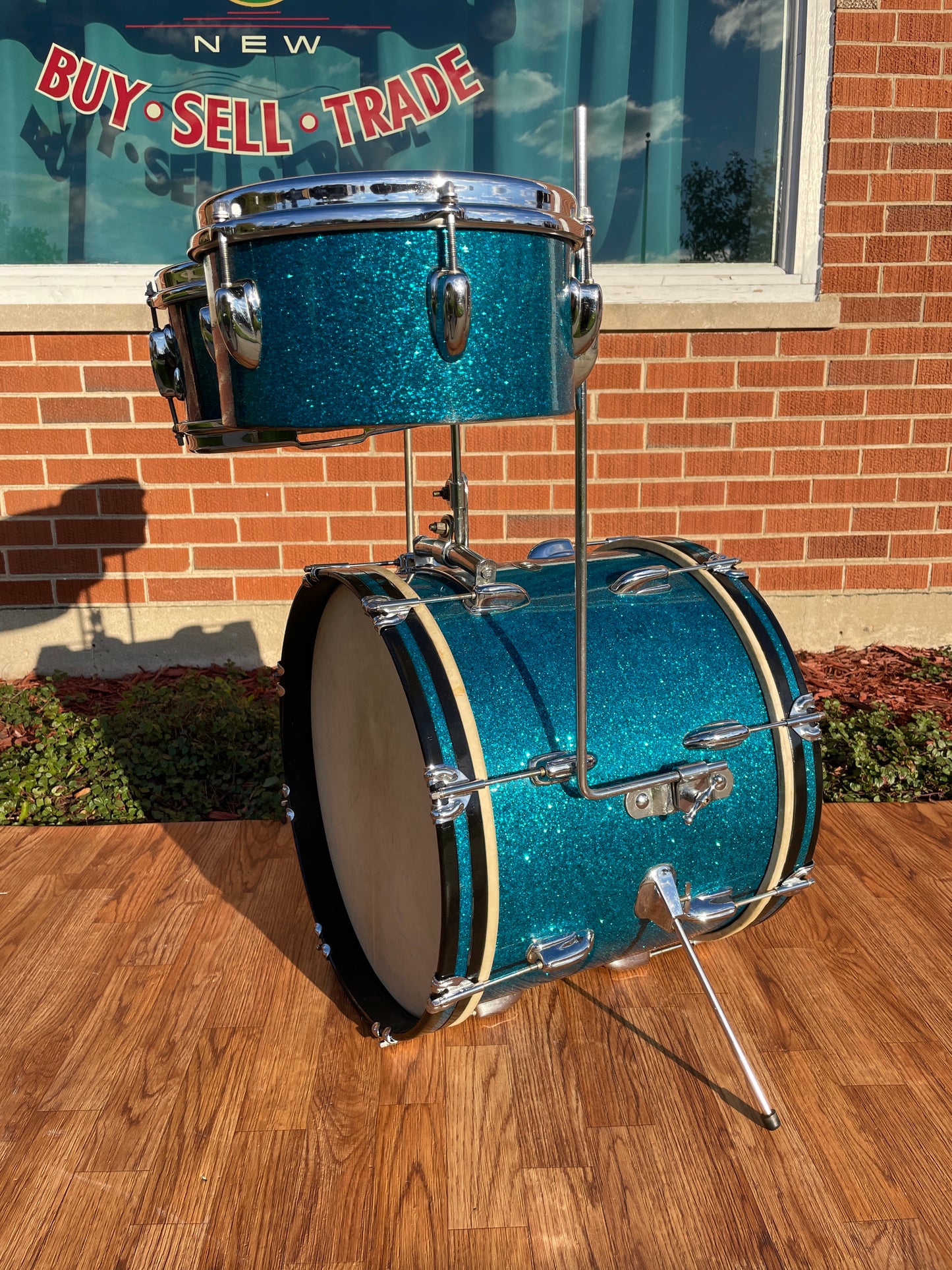 1958 Slingerland Radio King Little Pro Outfit No. 4N Drum Set Aqua Blue Sparkle