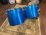 1970s Ludwig Silver Badge Quadra Plus 3 Ply Drum Set Blue Silk 22/13/14/15/16/18