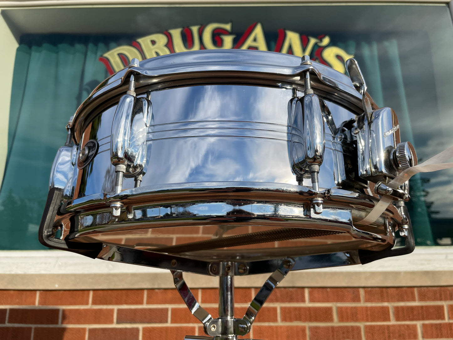 1970s Slingerland No. 130 Gene Krupa 5x14 Sound King Chrome Over Brass Snare Drum w/ Zoomatic Strainer