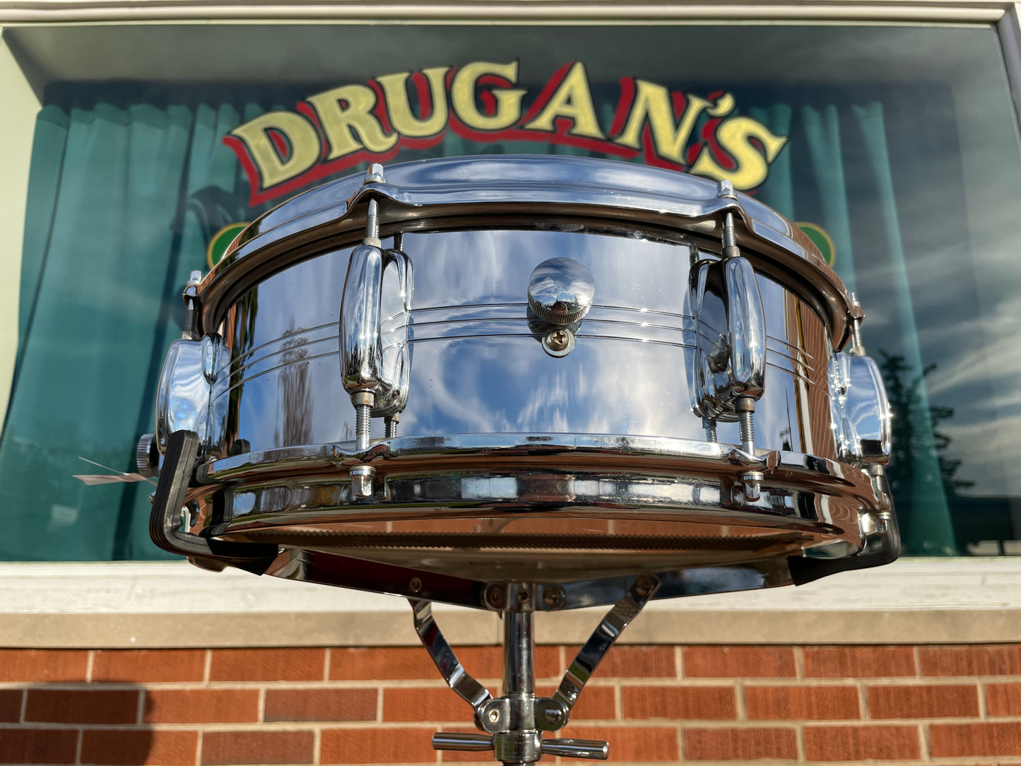 1970s Slingerland No. 130 Gene Krupa 5x14 Sound King Chrome Over Brass Snare Drum w/ Zoomatic Strainer