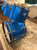 1970s Ludwig Silver Badge Quadra Plus 3 Ply Drum Set Blue Silk 22/13/14/15/16/18