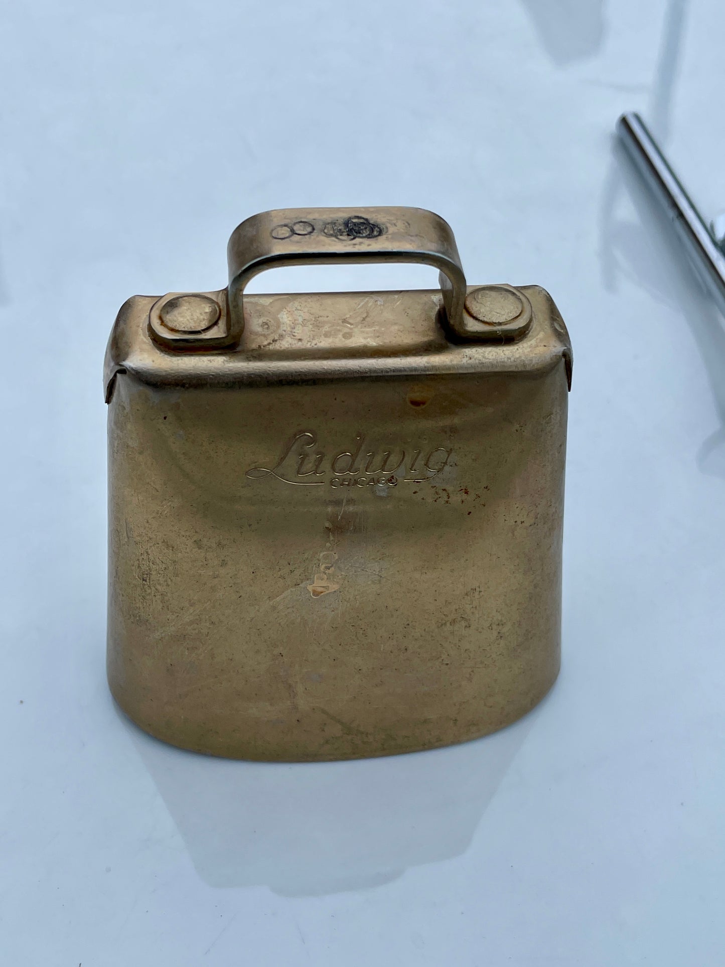 1960s Ludwig 4" Script Logo Gold Tone Cow Bell w/ Bracket Golden Tone